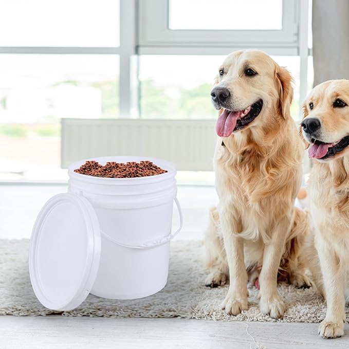 7 Gallon White Plastic Bucket Pail Container with Lids, Food Grade Bucket Pail with Airtight Lid, 4 Pack