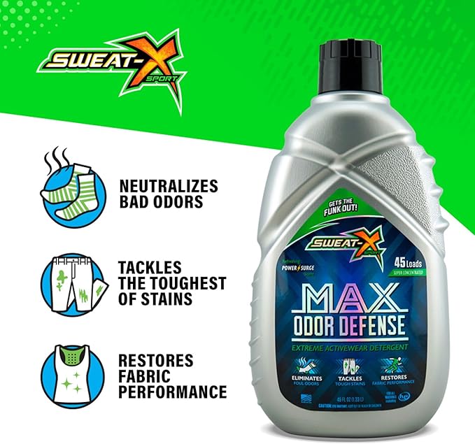 Sweat X Max Odor Defense Laundry Detergent – Remove the Worst Odors & Toughest Stains – High Performance Sports Wash for Training Gear & All Fabric Types – 45 Loads – 1 Pack