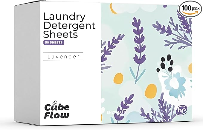 Laundry Detergent Sheets, Lavender Scent - 100 Loads |Effective & Eco-Conscious Cleaning| Pre-Measured, Liquidless for Deep Clean | Hypoallergenic, Washing Soda Travel Laundry Soap Strips