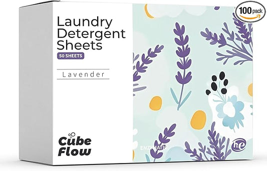 Laundry Detergent Sheets, Lavender Scent - 100 Loads |Effective & Eco-Conscious Cleaning| Pre-Measured, Liquidless for Deep Clean | Hypoallergenic, Washing Soda Travel Laundry Soap Strips