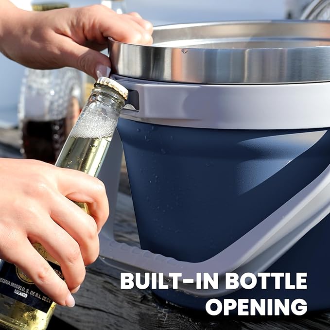 COKTIK 7L Insulated Ice Bucket with Lid，Double Wall Vacuum Stainless Steel Beverage Bucket Keeps Frozen Longer，Holds 6 Longnecks or 3 Bottles of Wine，for Cocktail, Champagne, Large Parties(Navy)