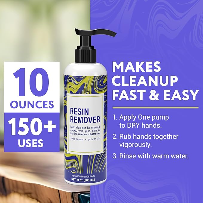 [10oz] Epoxy Resin Cleaner/Remover - Natural Hand Cleaner, Gentle & Moisturizing, For Artists & Resiners, Magically Removes Uncured Resin, Glue, & Paint from Skin, Tools, Molds, Work Surfaces, & More