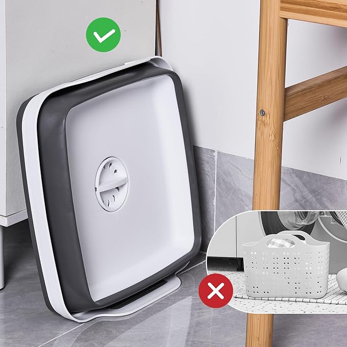 10L Collapsible Wash Basin with Drain Plug (2.6 Gal) – Foldable Portable Sink for Camping, RV, Vegetable Washing – Multi-Use Dish Pan, Ice Beverage Tub, Gray – Pair of Silicone Gloves for Free