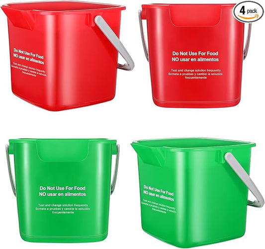 Yaomiao 4 Pcs Cleaning Bucket 3 Quart Small Sanitizing Square Bucket Detergent Pail with Measurements Spout and Handle for Home Commercial Use Restaurant Kitchen Office School (Red, Green)