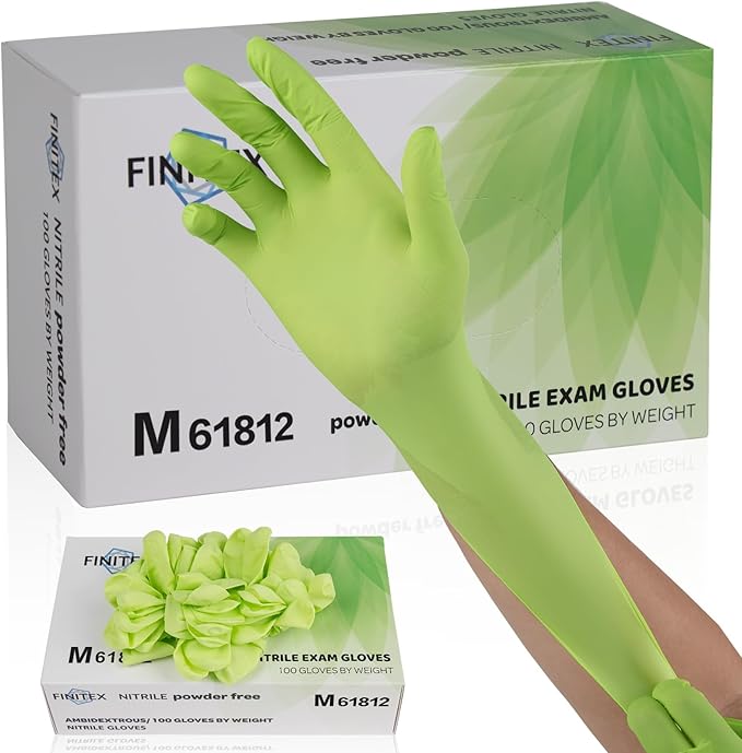 FINITEX Nitrile Disposable Latex-Free Gloves Green - 3.5mil 100PCS Powder-Free Gloves Cleaning Medical Exam Food Gloves