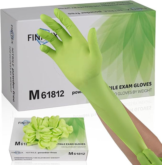 FINITEX Nitrile Disposable Latex-Free Gloves Green - 3.5mil 100PCS Powder-Free Gloves Cleaning Medical Exam Food Gloves