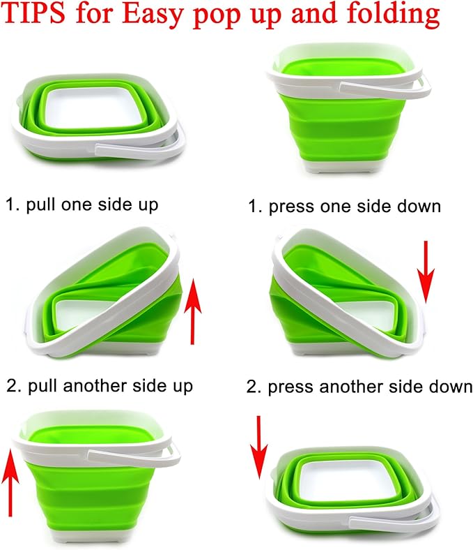 SAMMART 11L (2.9 Gallon) Collapsible Rectangular Handy Bucket (1, Green)