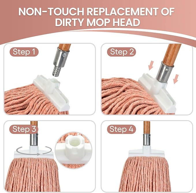 Matthew Cleaning Screw-on Heavy Duty Cotton Wet Mop Replacement Heads(Orange, Large,3Pack) with 2 Pack Microfiber Cloth for Residential & Commercial Floor Cleaning Use- Fit Standard American Screw