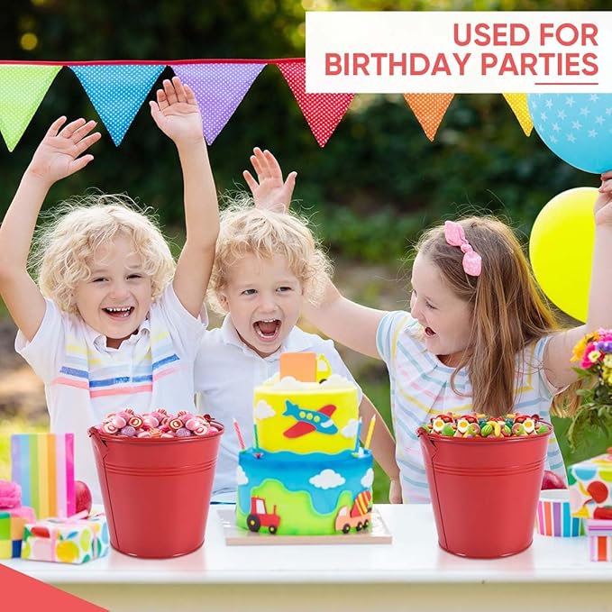 OBTANIM 7 Pack Red Metal Buckets with Handle Galvanized Ice Pails for Plants, Succulents, Party Favors Organizing, Rustic Home Decor or Classrooms Pencil Storage (6 x 4.4 inch)