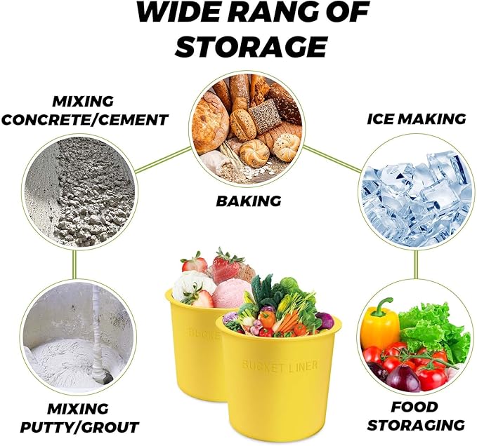 2 Gallon Reusable Bucket Liner, Time Saving Concrete Tools Durable Silicone Bucket Insert, Food Grade Container for Food Storage, for Paint, Thinset, Ice, Slime, Cleaning, Wall Patch Compound