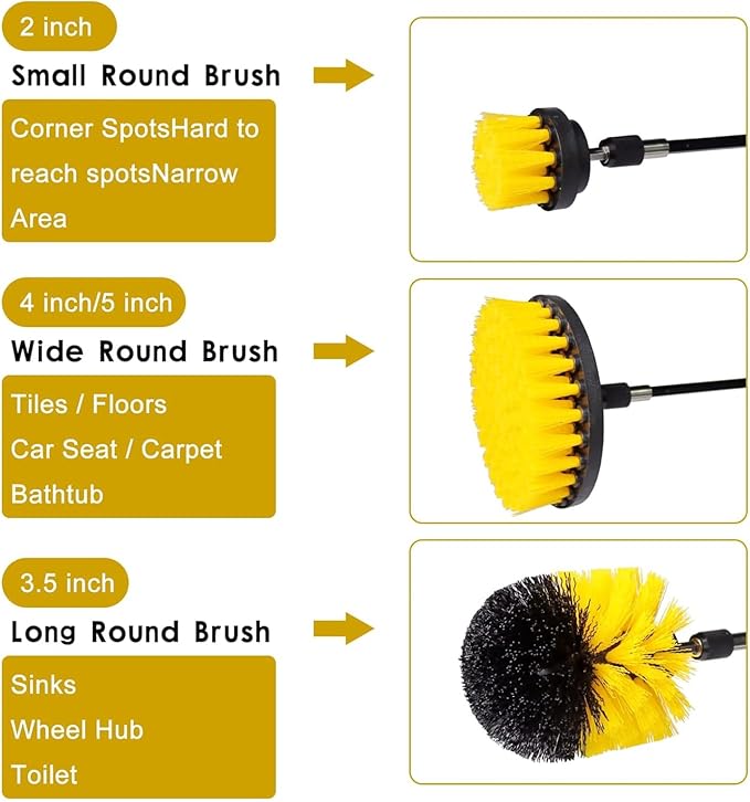 18 Pcs Drill Brush Attachments Set,Power Cleaning Scrub Brushes with Extend Long Attachment,Grout Cleaner for Tile Floors,Car Detailing, Carpet, Tile Grout, Sinks (18)