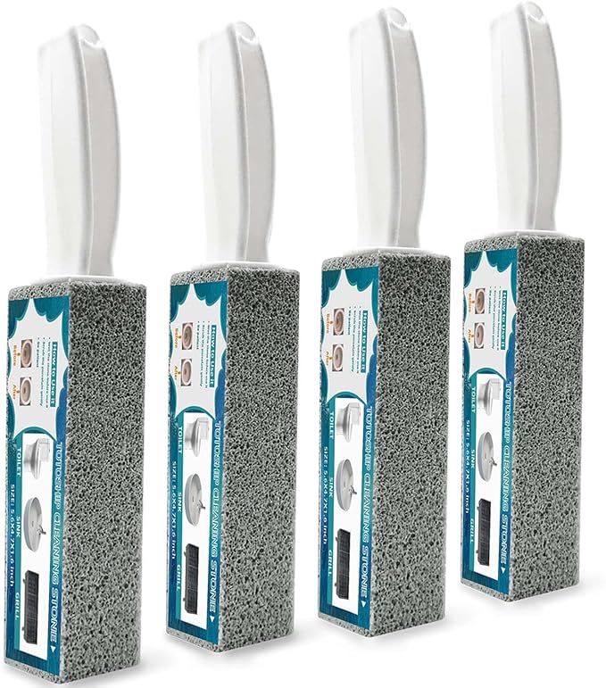 Pumice Stone for Toilet Cleaning with Handle Toilet Stone, Removing Hard Water Rings for Toilet Bowl Pool Bathtub, 4 Pack