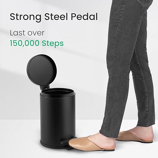 Cesun 1.2 Gallons Small Black Trash Can, Bathroom Garbage Can with Lid and Foot Pedal, Mini Round Wastebasket for Bathroom, Bedroom, Office, 4.5 Liters / 1.2 Gallons, Matte Black