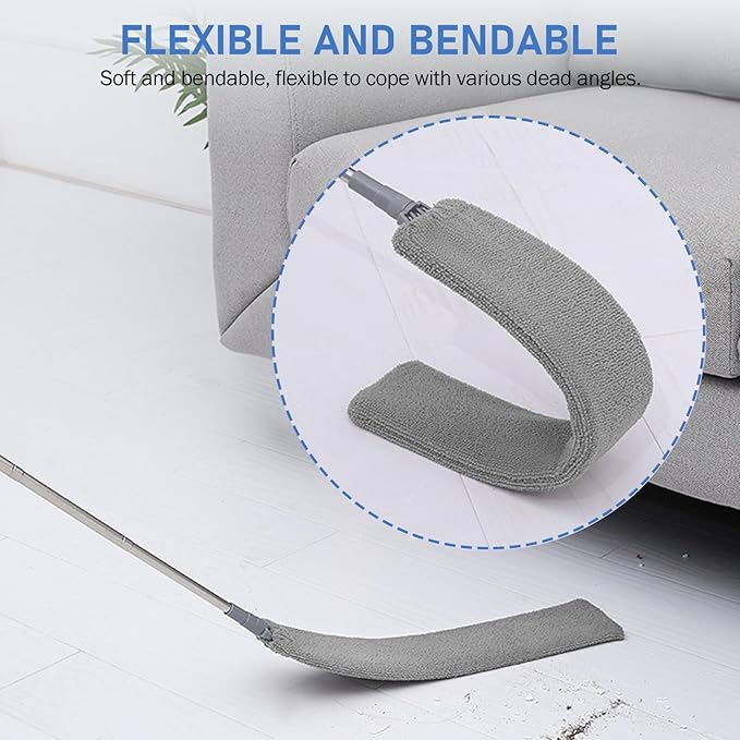 SetSail Dusters for Cleaning, 100-inch Extra-Long Floor Duster with Extension Pole Bendable Microfiber Head Washable Ceiling Fan Cleaner Duster for High Ceilings, Furniture