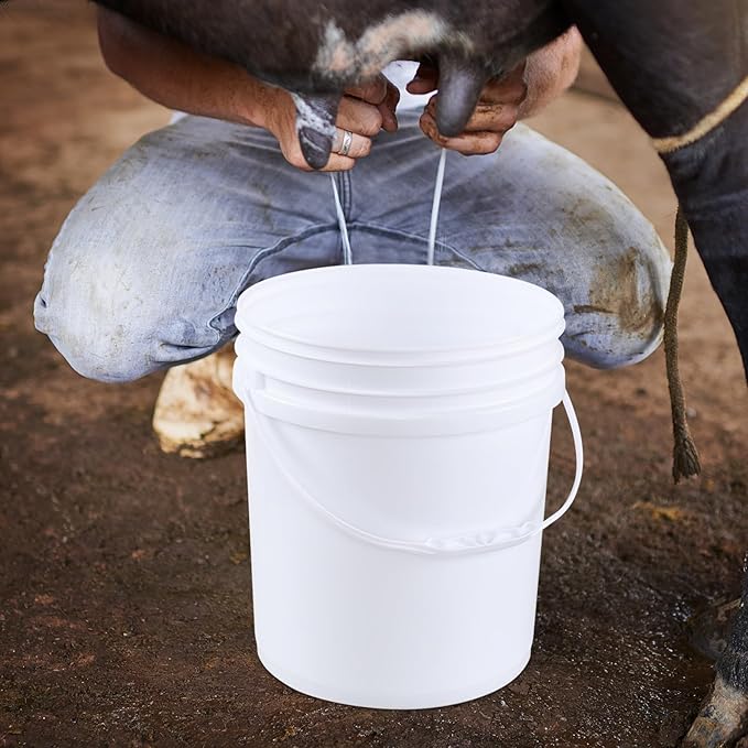 4-Pack 7 Gallon White Plastic Bucket Pail Container with Lid, Food Storage Bucket Pail with Handles