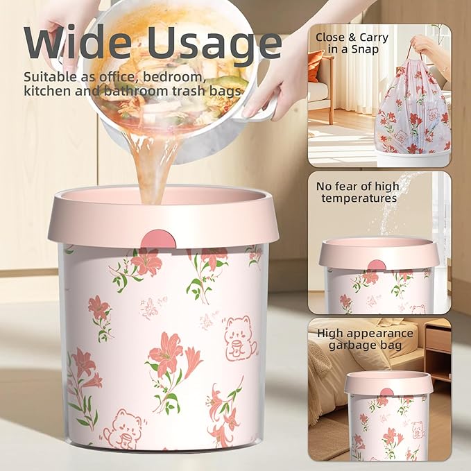 13 Gallon Trash Bags Drawstring, 50 Count Tall Kitchen Trash Bags, Sturdy Large Trash Bags, Lily Printed Garbage Bags 13 Gallon Tall Kitchen, Tear Resistant Kitchen Garbage Bags for Kitchen