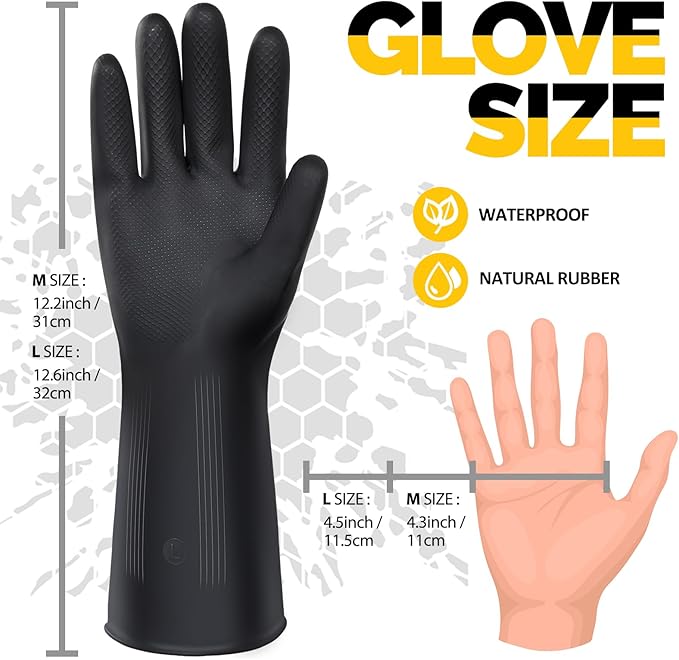 Chumia 8 Pairs Chemical Resistant Latex Gloves Heavy Duty Black Rubber Gloves Cleaning Protective Safety for Car Home Lab(Large)
