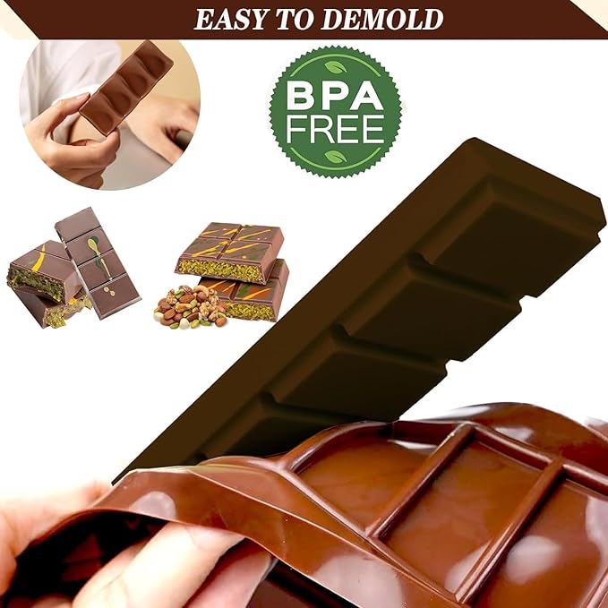 Chocolate Bar Mold - Dubai Chocolate Mold,Food Grade Silicone Chocolate Molds,Non-Stick & Easy to Release Deep Mold for Dubai Pistachio Chocolates, Candy, Snacks, Desserts, Dishwasher Safe