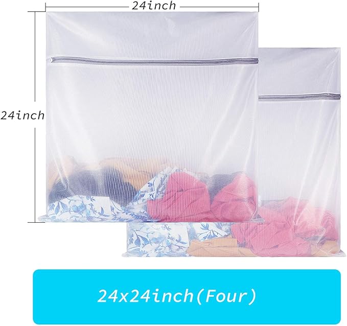 Laundry Mesh Bag-Heavy Duty Mesh Laundry Bags,Laundry Bags Mesh Wash Bag for Washing Machine-Supper Zipper Net Laundry Bag for Travel,Lingerie,Sweater,Garment,Undergarment 4（24Inch×24Inch）