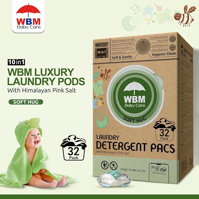 WBM Baby Care Laundry Detergent Pods, 32 Count | Laundry Pods Specially Designed For Clothes | Soft Hug Fragrance With 10x Ultra Power Cleaning