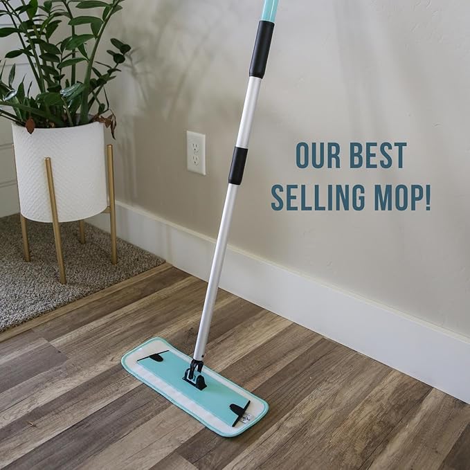 Don Aslett's Microfiber Mop Pad Set of 3 (Aqua) Compatible with 12" Mop Base | Machine Washable | Bathroom or Kitchen | Suitable for All Floor Types Including Laminate, Hardwood, and Tile