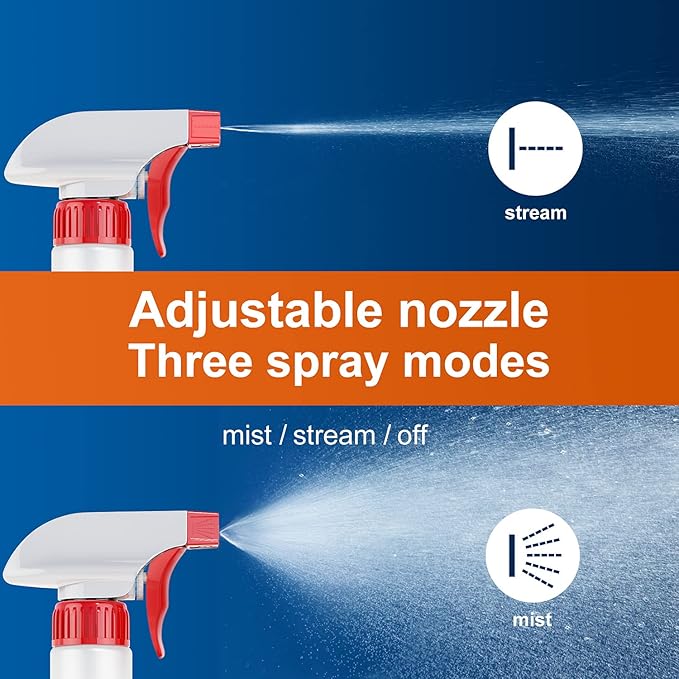 Veco Spray Bottle (2 Pack&2 extra Nozzle,16 Oz) with Measurements and Adjustable Nozzle, HDPE Plastic Spray Bottles for Cleaning Solution, Household/Commercial/Industrial Use, No Leak and Clog