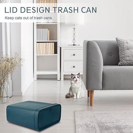 UUJOLY Small Bathroom Trash Can with Lid Slim Wastebasket Garbage Can Plastic Container Basket Trash Bin for Kitchen, Laundry Room, Office, Kids Room, Dorm, Bluish Green, 3.2 Gallon