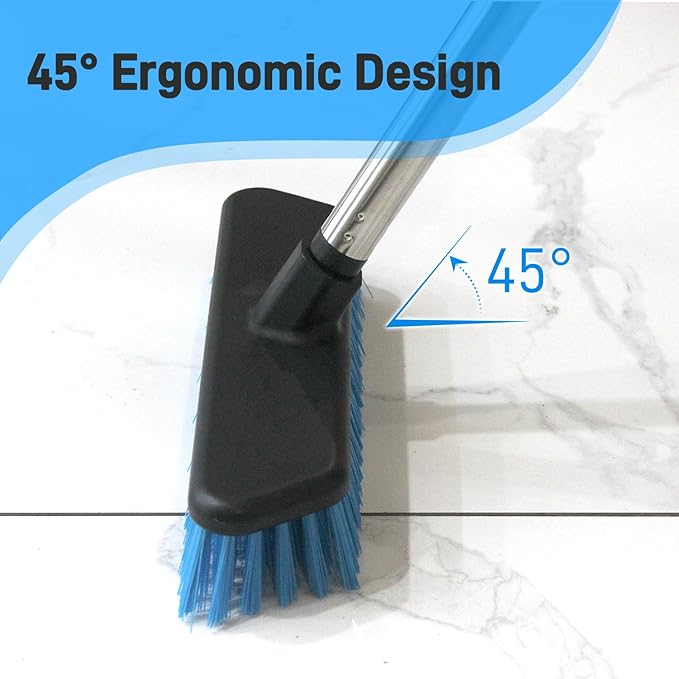 Deck Brush with Retractable Long Handled Floor, Floor Scrub Brushes, Heavy-Duty Push BroomBrush, 55" Brush Stiff Bristle Scrubbing Brush for Cleaning Bathroom Kitchen Carpets Garage and Tiles