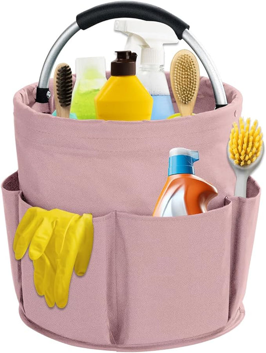 17L Cleaning Caddy with Handle, Cleaning Supplies Organizer, Foldable Storage Basket, Cleaning Supply Caddy, Portable Multi Cleaning Bucket Bag for Home, Garden (Pink)