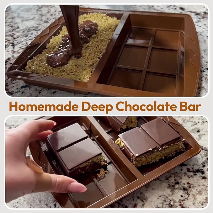 Deep Dubai Chocolate Bar Mold, 2PCS Silicone Chocolate Bar Molds with Scraper, Thick Candy Bar Mold for Baking Homemade Snacks, BPA Free