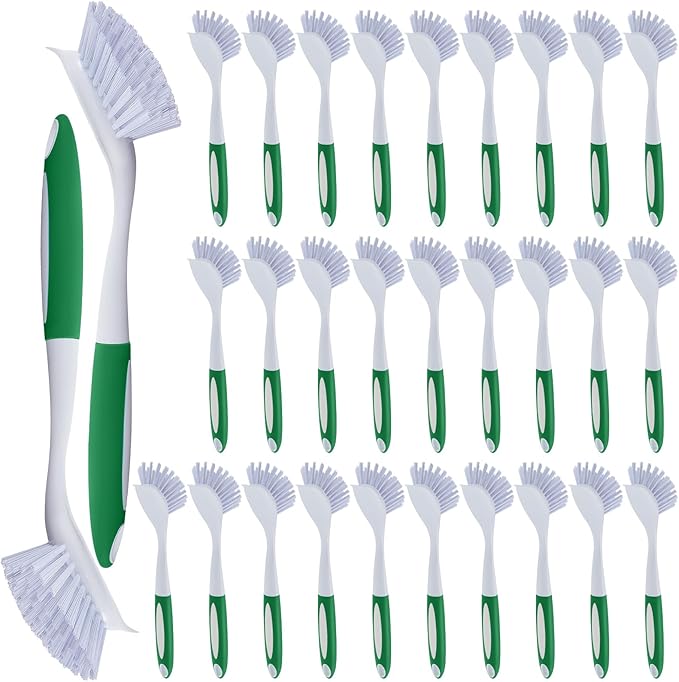Hsei 30 Pcs Kitchen Scrub Dish Brush Bulk with 11 Inch Handle Cleaning Dish Scrubber with Stiff Bristles Washing Scrub Brushes for Housekeeping for Pots and Pans, Kitchen Sink (Green)