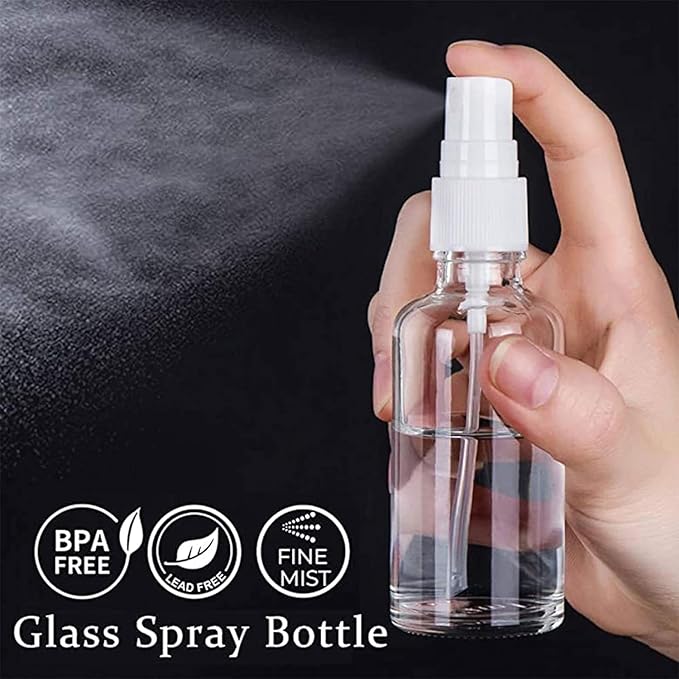 3 Pack 2 OZ Clear Glass Spray Bottles Empty Refillable Bottle is Great for Essential Oils, Plants, Cleaning Solutions, Hair Mister - Mini Spray Bottle - Refillable & Reusable Sprayer.