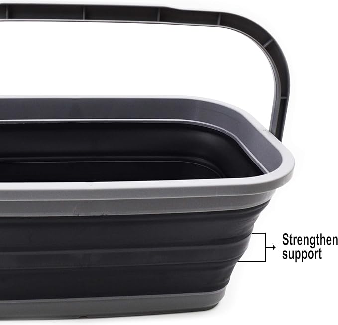 SAMMART 11.6L (3.06 Gallon) Collapsible Rectangular Handy Bucket (Grey/Black, 1)