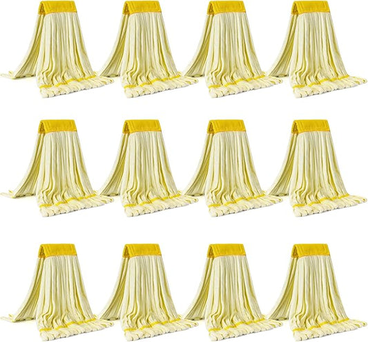 Matthew Cleaning Microfiber Tube Mop(Large,Yellow,12Pack) Heavy Duty Mop Head Replacement,Excellent Absorbency,Premium launderability,Reusable,Loop end for Home,Commercial and Industrial Use