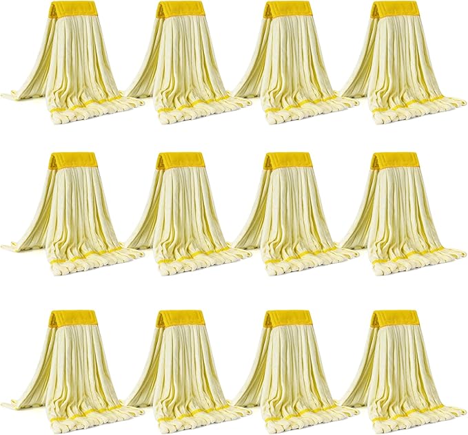 Matthew Cleaning Microfiber Tube Mop(Meduim,Yellow,12Pack) Heavy Duty Mop Head Replacement,Excellent Absorbency,Premium launderability,Reusable,Loop end for Home,Commercial and Industrial Use
