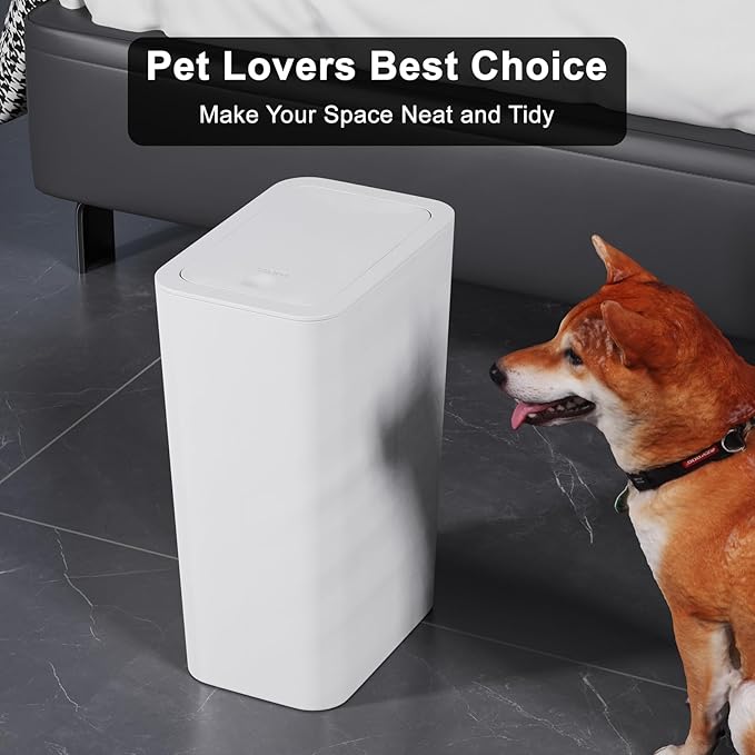 N. NETDOT 3 Pack 3 Gallon Small Trash Can with Lid, Bathroom Garbage Can with Pop-Up Lid, Waste Basket for Bathroom, Kitchen, Bedroom, Powder Room, Craft Room, Office, College (Off White)