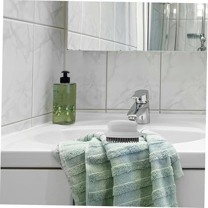 Gatuida 1pc Plastic Handle Laundry Brush Sponge Pad Kitchen and Bathroom Cleaning Tool for Dishes Bathtubs and Tiles Ergonomic Design Strong Decontamination Grey