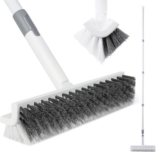 BOOMJOY Grout Brush with Long Handle, 57" Grout Cleaner for Tile Floors, Double-Sided with V-Shape Stiff Bristles for Bathroom, Patio, Kitchen, Wall, Corners and Deck
