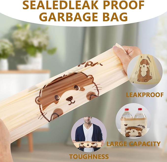 VOK 4 Gallon Trash Bags with Otters Printed, Drawstring Small Garbage Bags, Tear-Resistant & Odor-Control Bathroom/Kitchen Trash Can Liners, Bathroom Trash Bags with Secure Tie, 55 Counts