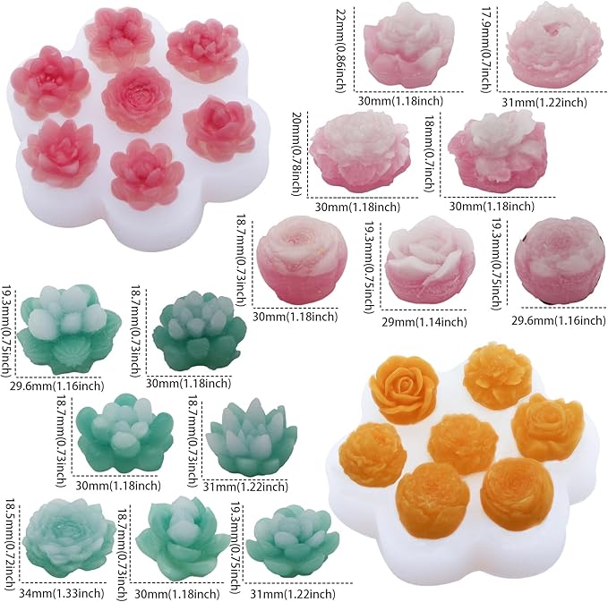 EuTengHao 3D Flower Silicone Molds for Candle Soap, 14 Styles Plant Flower Resin Casting Molds, Wax Scented Candle Soap Silicone Molds for Home Decoration DIY Making (2Pcs, 14Styles)