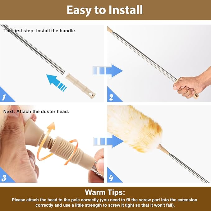 Extendable Cleaning Duster 94 Inch - Long Telescoping Ostrich Feather Dusters with Stainless Steel Extension Pole for High Ceiling Fan, High Ceilings,Roof Dusting