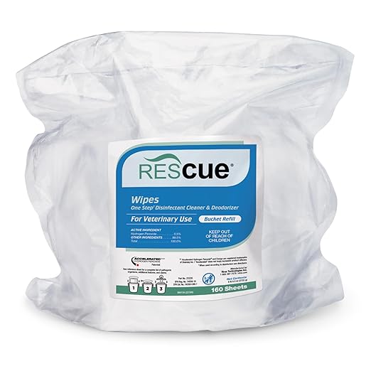 REScue One-Step Disinfectant Cleaner & Deodorizer Wipes for Vet Use – Cleaner for Kennels, Litter Boxes, Vet Offices, Pet Grooming Surfaces – Extra Large Wipes, 160-Count Bucket Refill (1 Pack)