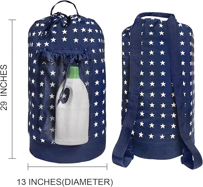 Dalykate Backpack Laundry Bag, Laundry Backpack with Shoulder Straps and Mesh Pocket Durable Nylon Clothes Hamper Bag with Drawstring Closure for College, Travel, Laundromat, Apartment