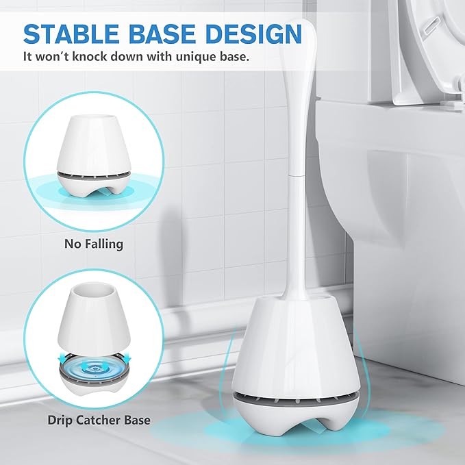 uptronic Toilet Brush and Holder 2 Pack, Toilet Brush with Ventilated Holder, Toilet Bowl Brush with Long and Large Handle for Bathroom-Toilet-Cleaning-Bristles-Comfortable