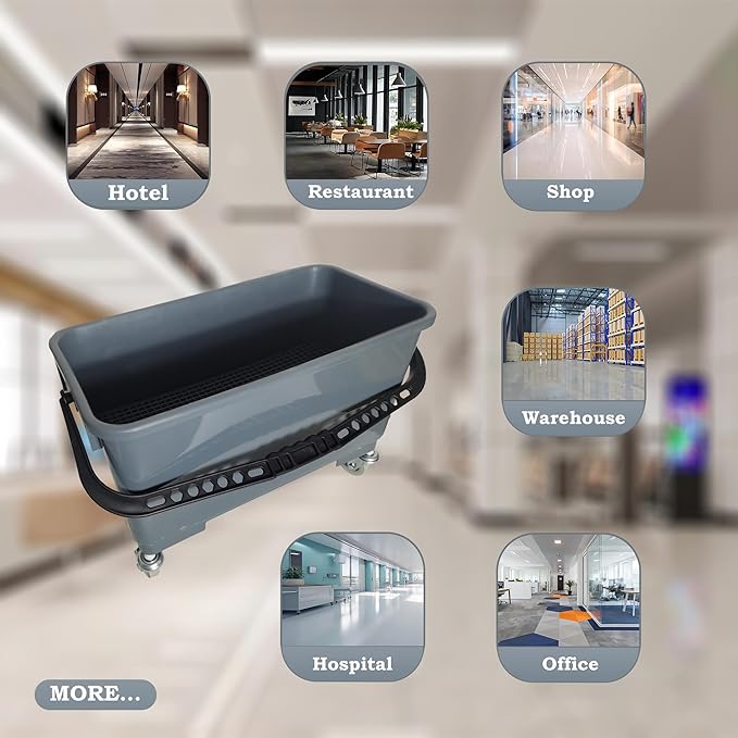 Matthew Cleaning Microfiber Finish Bucket with Sieve,Press Wring Mop Bucket for Microfiber Flat Mops, Mop Bucket with Non-Marking Casters Wheels Gary