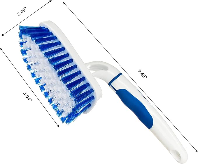 2-Pack Scrub Brush for Cleaning with Long Handle,Medium Firm Brush Bathroom Cleaning Supplies and Bathtub Cleaner and Shower Cleaning Brush,Multi-Scene Use for Kitchen or Carpet Brush,White&Blue