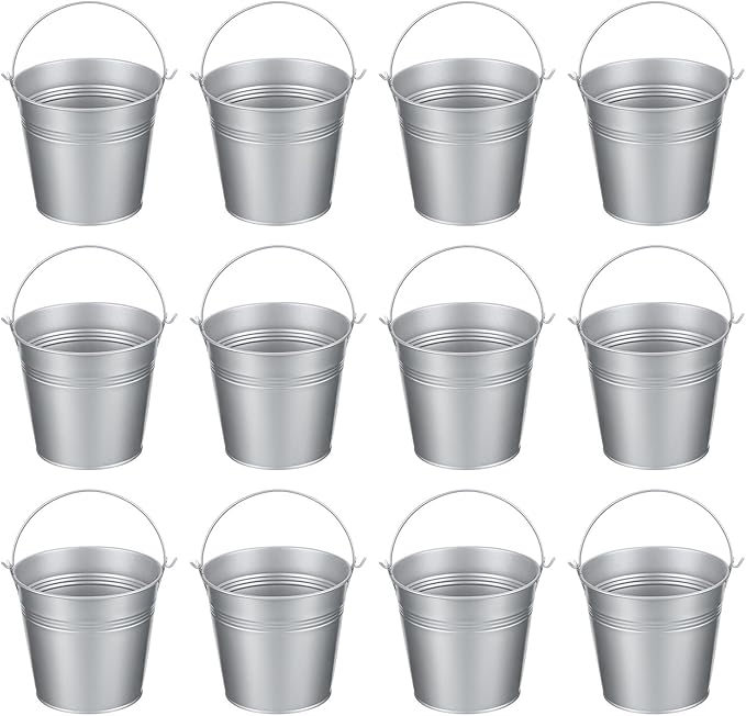 PATIKIL 5.1"x4.7" Small Metal Buckets with Handle, 12 Pcs Mini Galvanized Bucket Colorful Easter Buckets for Crafts Party Favors Decoration, Silver