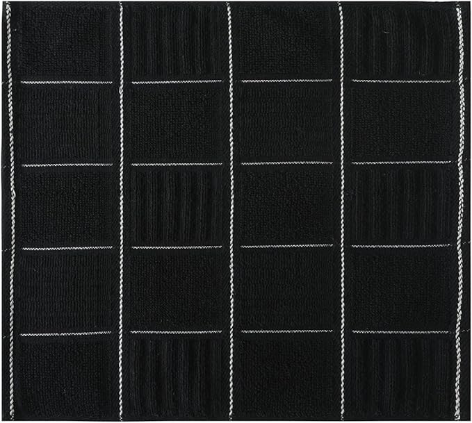 Glynniss Dish Cloths for Kitchen Washing Dishes, Super Absorbent Dish Rags, Cotton Terry Cleaning Cloths Pack of 8 (Black, 12x12 inches)