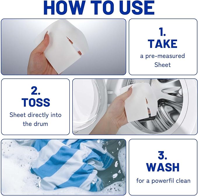 Laundry Sheet Paper, Washing Powder, Fresh Scent Laundry Detergent Sheets, 120 Loads, Deep Clean Formula with Stain Fighting Power(120PCS)