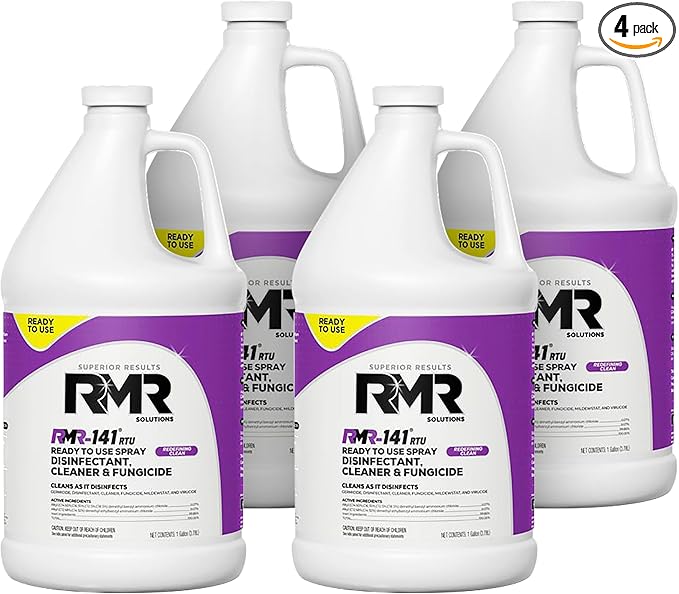 RMR-141 EPA Registered Mold and Mildew Killer, Eliminates Odors, Removes Mold, Mildew, Bacteria, and Viruses, 4 Pack of 1 Gallon Bottles